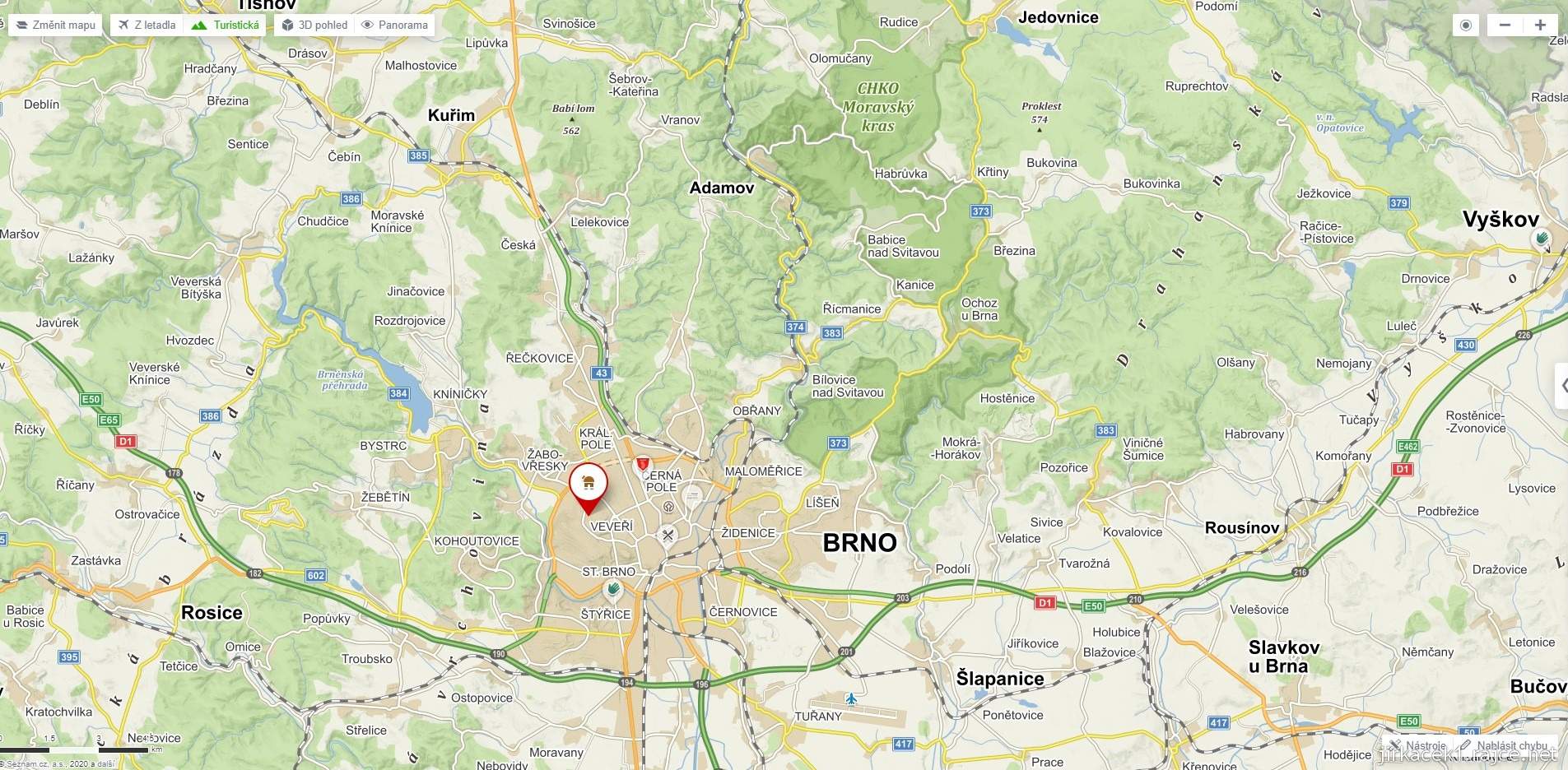 Mapa našeho výletu do okolí Brna